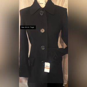 New With Tags!  Anne Klein black wool coat.  Size Small.